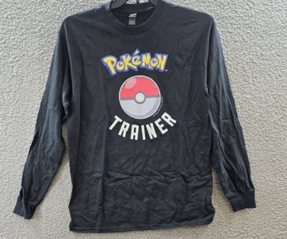 Gildan Pokemon Trainer Print Long Sleeve T-Shirt Men's M Black Multi Pullover